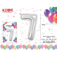 Balon cifra 7 din folie metalizata, argintiu, 35cm