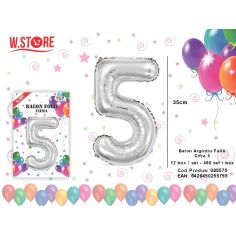 Balon cifra 5 din folie metalizata, argintiu, 35cm