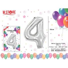 Balon cifra 4 din folie metalizata, argintiu, 35cm