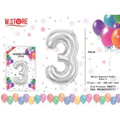 Balon cifra 3 din folie metalizata, argintiu, 35cm