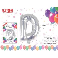 Balon litera D din folie metalizata, argintiu, 35cm