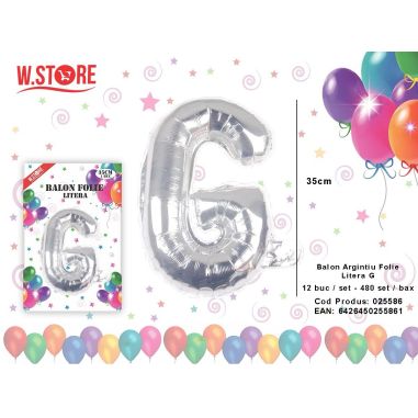Balon litera G din folie metalizata, argintiu, 35cm