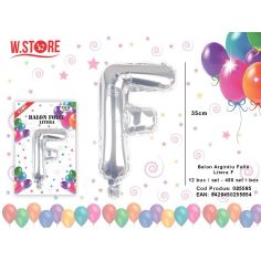 Balon litera F din folie metalizata, argintiu, 35cm
