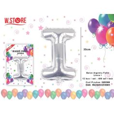 Balon litera I din folie metalizata, argintiu, 35cm