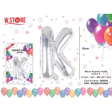 Balon litera K din folie metalizata, argintiu, 35cm