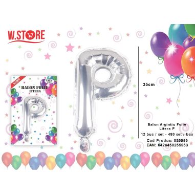 Balon litera P din folie metalizata, argintiu, 35cm