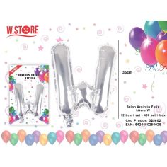 Balon litera W din folie metalizata, argintiu, 35cm