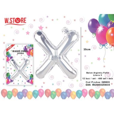 Balon litera X din folie metalizata, argintiu, 35cm