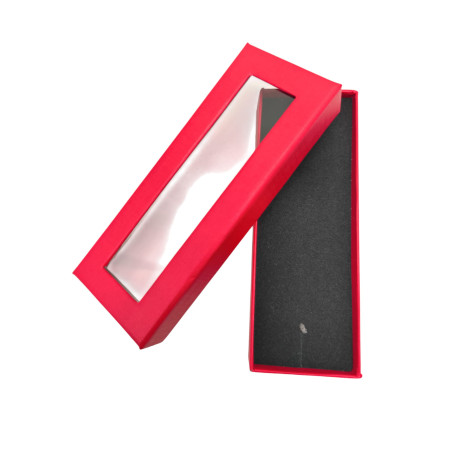 Set 12 Cutii Cadou pentru Bratari, Rosii cu Fereastra, Interior Catifelat Negru, 11x4x2 cm - En-Gros