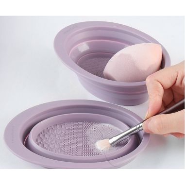 Accesoriu din silicon pentru curatarea accesoriilor makeup, pensule, buretei, 14.5 x 11,5 cm, 2 moduri de utilizare, pliabil, mo