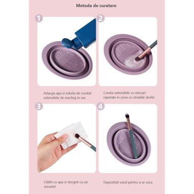 Accesoriu din silicon pentru curatarea accesoriilor makeup, pensule, buretei, 14.5 x 11,5 cm, 2 moduri de utilizare, pliabil, mo