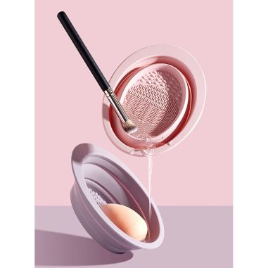 Accesoriu din silicon pentru curatarea accesoriilor makeup, pensule, buretei, 14.5 x 11,5 cm, 2 moduri de utilizare, pliabil, mo