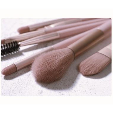 Mini Set Portabil 8 Pensule pentru Machiaj Flippy, Super Soft, Makeup Profesional/Incepatori, Maner Ergonomic, Gentuta Depozitar