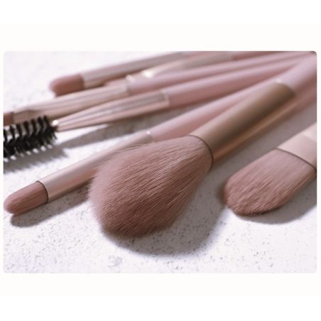 Mini Set Portabil 8 Pensule pentru Machiaj Flippy, Super Soft, Makeup Profesional/Incepatori, Maner Ergonomic, Gentuta Depozitar