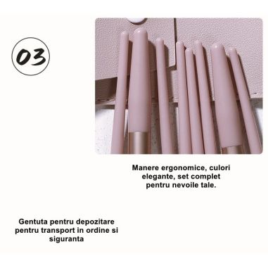 Mini Set Portabil 8 Pensule pentru Machiaj Flippy, Super Soft, Makeup Profesional/Incepatori, Maner Ergonomic, Gentuta Depozitar