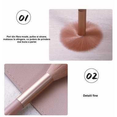 Mini Set Portabil 8 Pensule pentru Machiaj Flippy, Super Soft, Makeup Profesional/Incepatori, Maner Ergonomic, Gentuta Depozitar