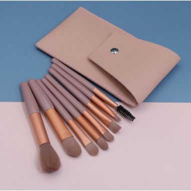 Mini Set Portabil 8 Pensule pentru Machiaj Flippy, Super Soft, Makeup Profesional/Incepatori, Maner Ergonomic, Gentuta Depozitar