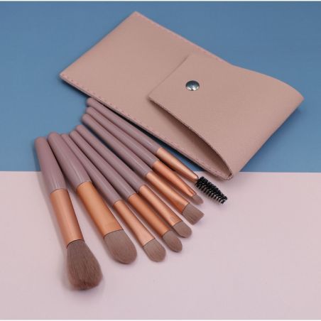 Mini Set Portabil 8 Pensule pentru Machiaj Flippy, Super Soft, Makeup Profesional/Incepatori, Maner Ergonomic, Gentuta Depozitar