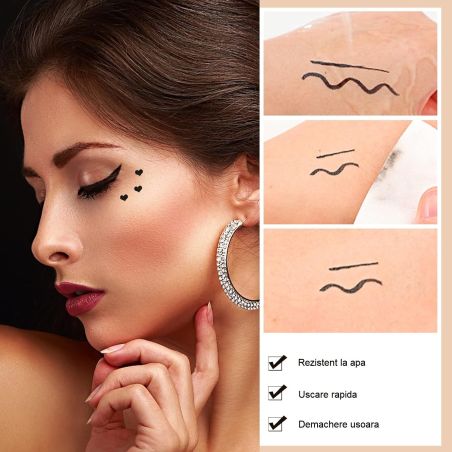 Tus Lichid pentru Ochi, Flippy, 2 Capete, Eyeliner si Stampila Inima, Pentru Ochi si Corp, 50 g, Rezistent la Apa, 12.7 x 3 cm, 