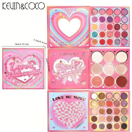Paleta de Farduri Kevin&Coco, 59 culori, Stil Carte, 3 Straturi, Pudra Compacta, Clasic, Fara Sulfati, 14 x 14 cm, 80 g, multico