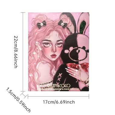 Set farduri 2 in 1 Kevin&Coco, paleta 62 nuante, mini paleta iluminator tip carte, rezistenta ridicata, 22 x 17 cm, 430 g, multi
