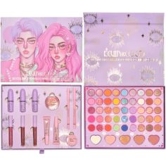Set 13 piese cosmetice Kevin&Coco, 6 Lip Gloss, 2 Gloss drip, Ceara sprancene, Crema blus, Creion , paleta farduri 50 culori nua