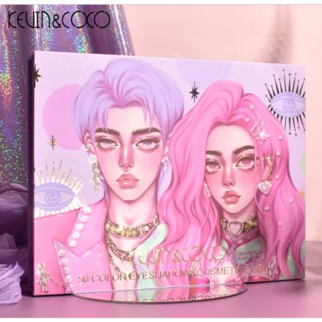 Set 13 piese cosmetice Kevin&Coco, 6 Lip Gloss, 2 Gloss drip, Ceara sprancene, Crema blus, Creion , paleta farduri 50 culori nua