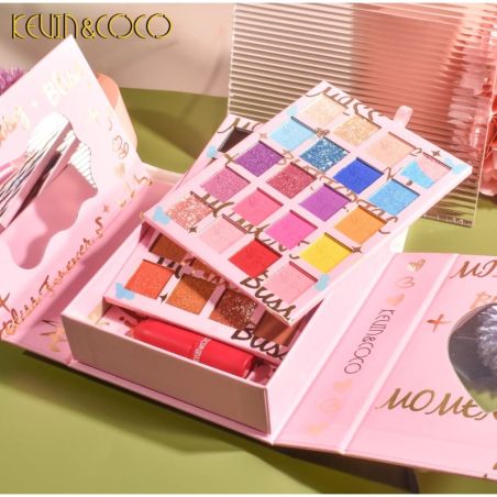 Set cosmetice Kevin&Coco, 4 Lip gloss, paleta farduri 40 culori nuante nude / rose, cutie cadou, Fara Sulfati, Pudra Compacta, C
