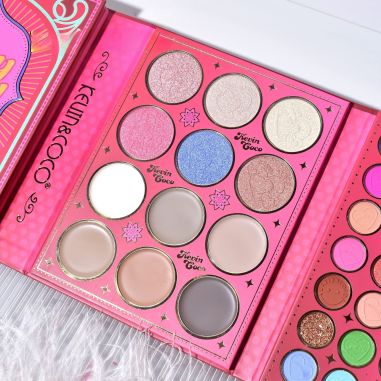 Paleta de Machiaj, KEVIN &amp; COCO, Good Luck, Fard de Pleoape, Iluminator, Blush Cremos, 117 culori, 19 x 14.8 x 3.4 cm