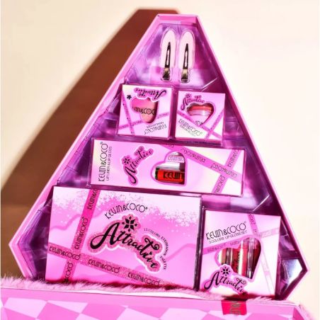Set de Machiaj din 6 Piese Kevin&Coco, Farduri de Pleoape, Iluminator, Lip Gloss-uri, Creioane de Buze, Blush, Agrafe, Model Atr