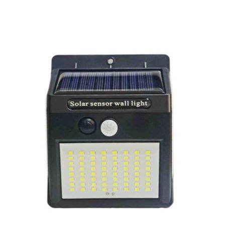 Lampa cu incarcare solara si senzor de miscare pentru exterior, 64 LED cu distanta de inductie, montaj pe perete, fara cabluri, 