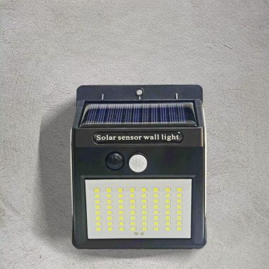 Lampa cu incarcare solara si senzor de miscare pentru exterior, 64 LED cu distanta de inductie, montaj pe perete, fara cabluri, 