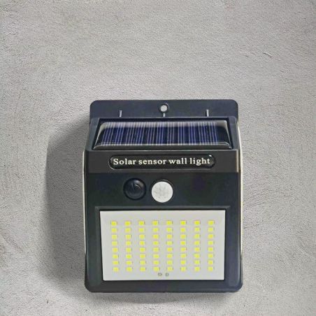 Lampa cu incarcare solara si senzor de miscare pentru exterior, 64 LED cu distanta de inductie, montaj pe perete, fara cabluri, 