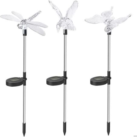 Set 3 Lampi Solare LED tip pasare-fluture-libelula, Inaltime 43 cm, Flippy, Multicolor