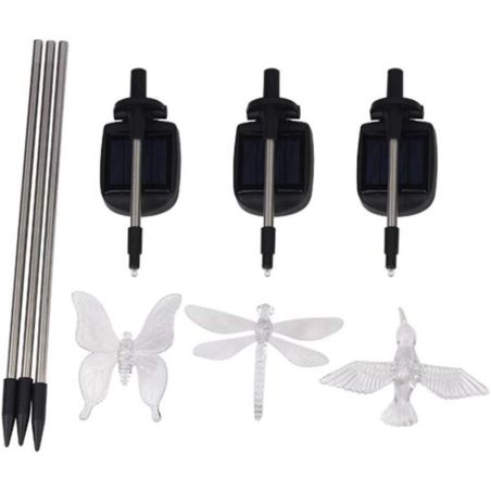 Set 3 Lampi Solare LED tip pasare-fluture-libelula, Inaltime 43 cm, Flippy, Multicolor
