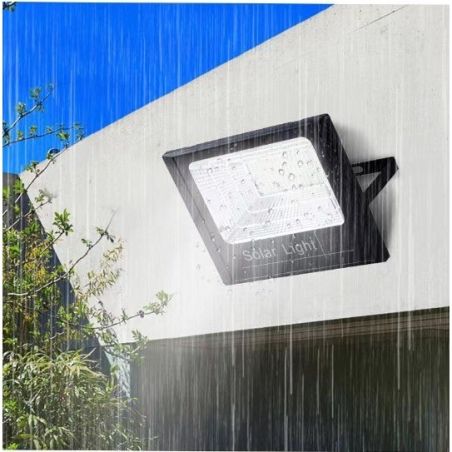 Proiector LED/Lampa solara de exterior Flippy, 15 cm x 12 cm, Rezistent la Apa IP67, cu Panou Solar, 100 LED SMD, 30W, Senzor de