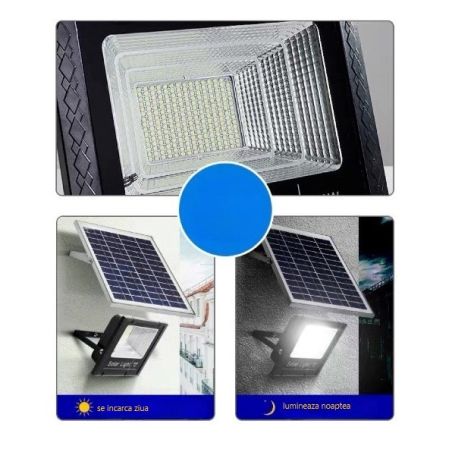 Proiector LED/Lampa solara de exterior Flippy, 15 cm x 12 cm, Rezistent la Apa IP67, cu Panou Solar, 100 LED SMD, 30W, Senzor de