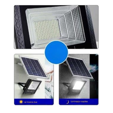Proiector LED/Lampa solara de exterior Flippy, 20 cm x 25 cm, Rezistent la Apa IP67, cu Panou Solar, 220 LED SMD, 100W, Senzor d