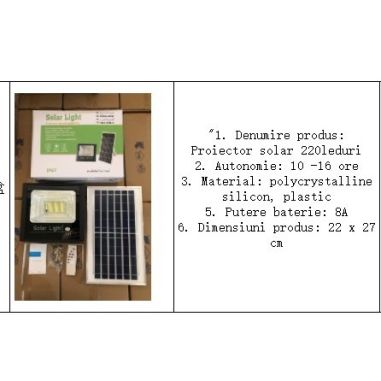 Proiector LED/Lampa solara de exterior Flippy, 20 cm x 25 cm, Rezistent la Apa IP67, cu Panou Solar, 220 LED SMD, 100W, Senzor d