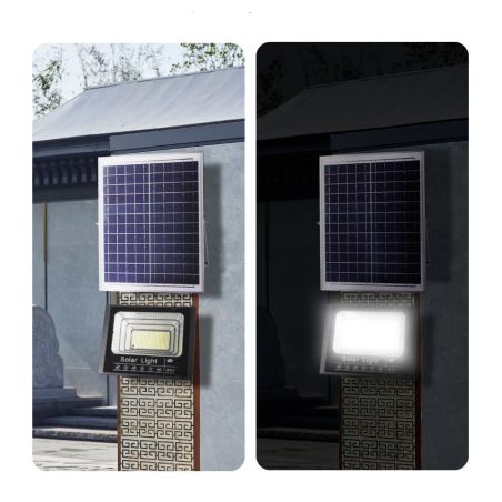Proiector LED/Lampa solara de exterior Flippy, 22 cm x 27 cm, Rezistent la Apa IP67, cu Panou Solar, 248 LED SMD, 150 W, Senzor 