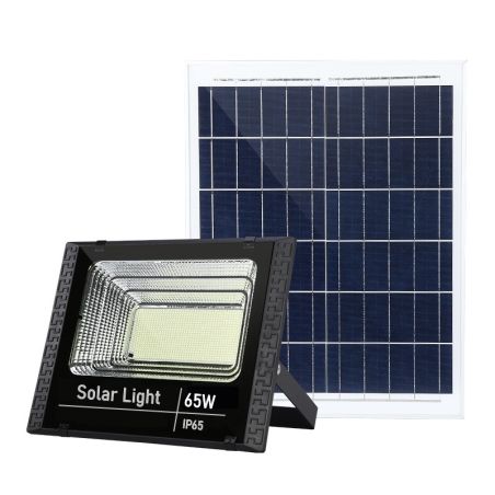 Proiector LED SMD 65W cu incarcare solara Flippy, panou solar, cu telecomanda, suport prindere, material ABS, 3AH, 114 LED-uri, 