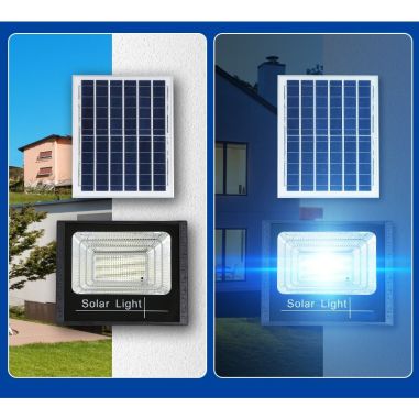 Proiector LED SMD 65W cu incarcare solara Flippy, panou solar, cu telecomanda, suport prindere, material ABS, 3AH, 114 LED-uri, 