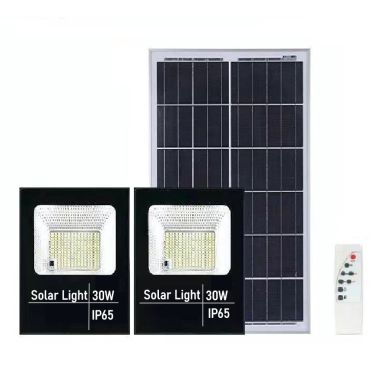 Set 2 proiectoare LED SMD 30W cu incarcare solara Flippy, panou solar, cu telecomanda, suport prindere, material ABS, 1.2AH, 200
