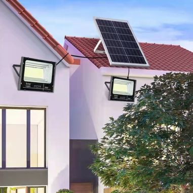 Set 2 proiectoare LED SMD 30W cu incarcare solara Flippy, panou solar, cu telecomanda, suport prindere, material ABS, 1.2AH, 200