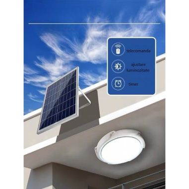 Plafoniera solara Flippy, 500 W, diametru 360 MM, cu telecomanda, 6V/15W, Clasa A, 418 LED-uri, Lungime prelungitor 4.6 m, alb r