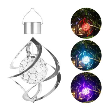 Lampa solara LED RGB spirala pentru gradina/terasa Flippy, se roteste de la vant, 35 x 5.5 cm, rezistenta la apa, tip glob de cr
