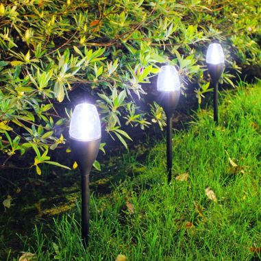Lampa solara LED tip pahar de vin pentru gradina Flippy, inaltime 37.5 cm, efect de flacara, material PVC si ABS, 2V, 200mAh, al
