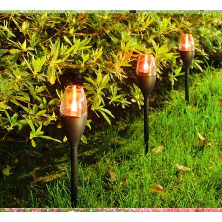 Lampa solara LED tip pahar de vin pentru gradina Flippy, inaltime 37.5 cm, efect de flacara, material PVC si ABS, 2V, 200mAh, mu