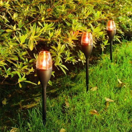 Lampa solara LED tip pahar de vin pentru gradina Flippy, inaltime 37.5 cm, efect de flacara, material PVC si ABS, 2V, 200mAh, mu
