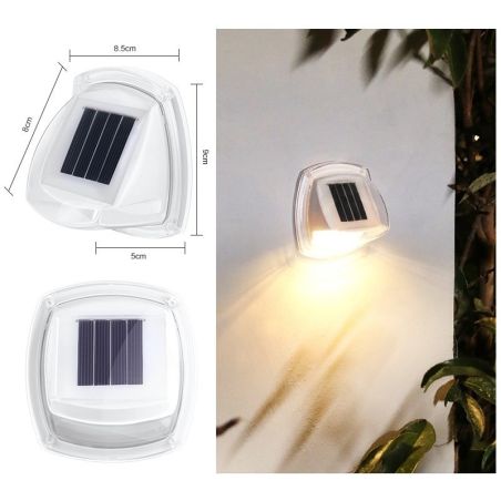 Lampa solara LED tip aplica pentru perete Flippy, 8.5 x 9 cm, 2V, ABS, 600mAh, rezistent la apa, material ABS, 8 LED-uri, alb ca